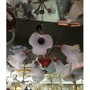 Candeeiro Madeira 5 Bra&ccedil;os Tulipas Vidro