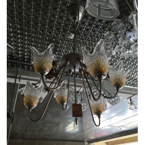 Candeeiro 6 Bra&ccedil;os Metal Tulipas Vidro